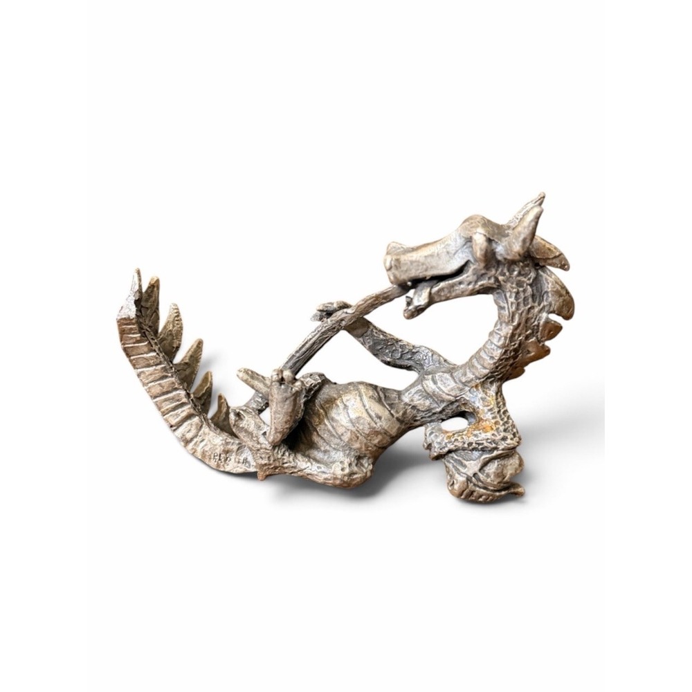 Pewter Dragon Fantasy Decor Collectible Figurine Sword Helmet
